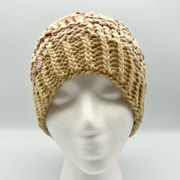 Handmade Knit Messy Bun High Ponytail Beanie Hat Basket Weave Neutral One Size - Picture 5 of 7
